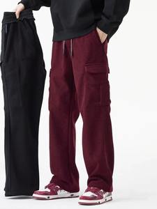 Pantalon de survêtement en laine d'hiver épaissi pour homme, pantalon décontracté uni, pantalon droit, streetwear d'extérieur, tissu confortable - Product Image 6