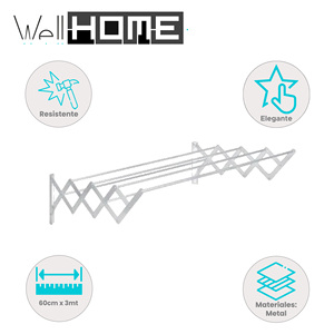 Séchoir à linge mural extensible en métal Well Home 60x3m - Product Image 2