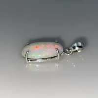 Pendentif breloque unisexe pour enfants éthiopiens, blanc, avec opale, cristal et strass micro-incrustés, taille ovale multi-éclats, plaqué argent, vintage