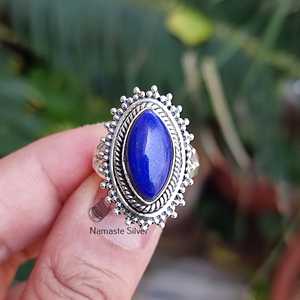 Handmade Boho <b>Statement</b> Women's <b>Ring</b> Lapis Lazuli 925 Sterling Silver Blue Gemstone Jewelry One Size Fits All Birthday - Product Image 4