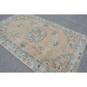 พรมขนสัตว์ลายปะต่อสีเขียวสีเบจคลาสสิกขนาด5.2x8.5ฟุตทำด้วยมือสไตล์ตุรกีพรมยางสี่เหลี่ยมสำหรับทางเดินข้างเตียงแบบใหม่ - Product Image 4