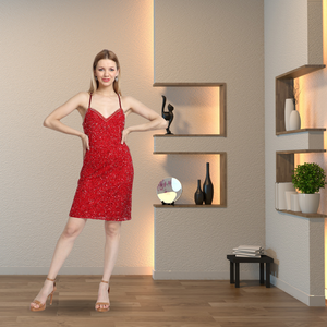 Robe moulante élégante sans manches à paillettes rouges pour femmes, tenue élégante de cocktail perlée à la main, broderie à la mode en gros - Product Image 2