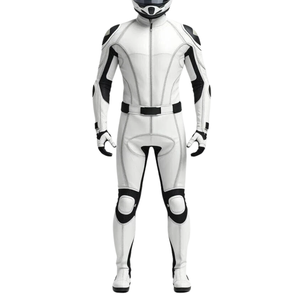 Custom Motorbike 1 & 2 Pc Real Cowhide Leather Racing Protective Suit For Men CE Armored Protected White Leather Motorcycle Suit - Product Image 5
