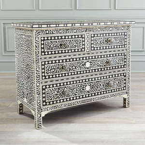 Décor à la maison artisanat fait à la main os/vadrouille incrustation en bois moderne motif floral coffre de 7 tiroirs table bois et os incrustation résine - Product Image 3