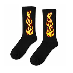 Black Flame and Floral Patterned Breathable <b>Silk</b> <b>Socks</b> One Size Fits All Custom Logo Designed for Boys and Girls Daily Use - Product Image 1