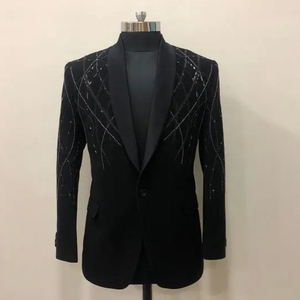 NEW--LATEST & BEAUTIFUL ZARI BLACK EMBROIDERY on BLACK BLAZER, SHIRT & <b>PANT</b> TUXEDOS SUIT for PARTY-WEAR/WEDDING @ 2023 - Product Image 1