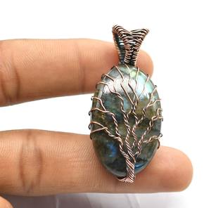Pendentif en cuivre labradorite fait à la main fil de cuivre enroulé pierre précieuse laiton arbre de vie bijoux type religieux chrétien - Product Image 1