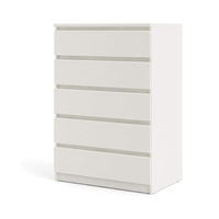 Commode à 5 tiroirs en bois massif, blanc brillant, moderne, résistante à l'eau, facile à nettoyer, vente flash