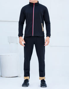 Survêtements de sport d'entraînement d'automne respirants personnalisés en gros pour hommes - Ensembles de jogging 100% coton Pantalons noirs Fitness Adulte - Product Image 2