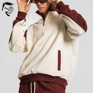 Chaqueta de lana de algodón con media cremallera personalizada Unisex, conjunto de pantalones de chándal apilados acampanados, chándal de gran tamaño con estampado de pantalla para hombres de alta calidad - Product Image 4