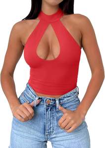 เสื้อครอปคล้องคอเซ็กซี่ของผู้หญิงเสื้อแขนกุดทันสมัยเสื้อออกไปข้างนอกสำหรับใส่ตอนกลางคืน Y2K - Product Image 5