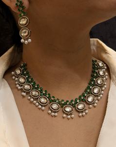 Ensemble de bijoux en laiton plaqué or de haute qualité-collier et boucles d'oreilles en moissanite pour les fêtes de mariage et les cadeaux de fiançailles - Product Image 4