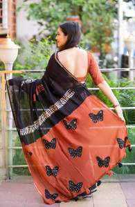 Sari de Algodón Mal Pv para Mujer Adulta con Viving Patti y Mariposa Mill y Espejo de Mano en Ropa India - Product Image 4