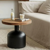 Table basse d'appoint ronde moderne avec dessus en bois massif et cadre en métal durable | Meubles de salon à revêtement en poudre
