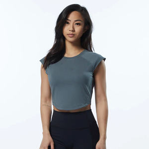 Custom Workout Crop <b>Top</b> Femme Summer Quick Dry Yoga Pilates Running Tights TShirt Multiple Color Activewear <b>Tops</b> For Women - Product Image 1