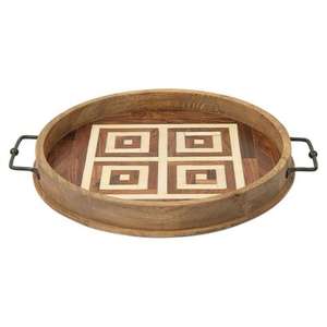 Bandeja de servicio de madera de diseño antiguo hecho a mano puro con mango dorado de metal y soporte bandeja de servicio de forma y tamaño personalizados - Product Image 4