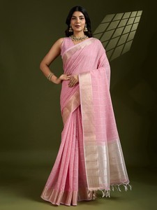 Premium Tissue Linen Silk <strong>Saree</strong> With Fancy Thread Weaving Border and All Over Weaving Pattern Running <strong>Blouse</strong> Piece - Product Image 2