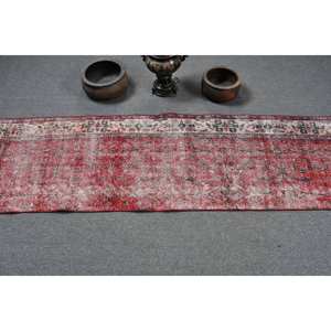 พรมตุรกีโบราณขนแกะสีเบจสีแดง7.2ft x 2.1สำหรับห้องโถงห้องนอนยางสี่เหลี่ยมห้องข้างเตียง - Product Image 3