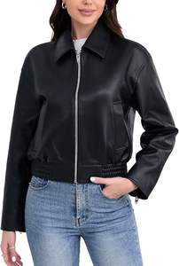 Blouson bombardier noir en cuir véritable de haute qualité à la mode avec logo personnalisé OEM couleurs fermeture à glissière vestes motard pour femmes vente en gros - Product Image 2