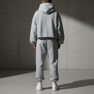 Custom Heavyweight Heather Grey Solid Printed Tracksuit Men Oversized Loose Fit Full Length Hoodie Raw Hem Exaggerated <b>Balloon</b> - Product Image 2