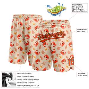 Pantalones cortos personalizados Creems Naranja-Negro Patrón 3D Cangrejos Conchas y Starfish's Pantalones cortos de baloncesto Ropa deportiva ommiz industry - Product Image 2