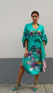 2026 New Boho Maxi Dress Vintage Heavy Embroidery Work <b>Balloon</b> Puff Long Sleeve Ukrainian Wrap Maxi Vyshyvanka Linen Dress - Product Image 3