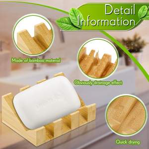 2 paquetes de jabonera de bambú con bandeja de jabón de madera autodrenante, soporte de barra para platos para Baño - Product Image 3