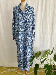 Hermosa manga larga Kurti largo para mujer Floral bloque de mano Casual Wear Maxi vestido - Product Image 3