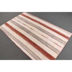 4.1x6.8 ft Turkish Vintage Rug, Area Rug, Kilim <b>Red</b> <b>Wool</b> Rug - Product Image 1