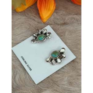 Southwest Handmade Multi Stone <b>Sterling</b> <b>Silver</b> Flower <b>Stud</b> <b>Earrings</b> - Product Image 4