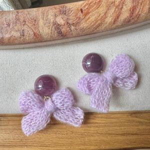2026New Crochet Girl's Woolen Bow Plush Ball Clip-On <b>Earrings</b> Cute Sweet Electroplated Maillard Design <b>Silver</b> Ear Studs <b>Earrings</b> - Product Image 6