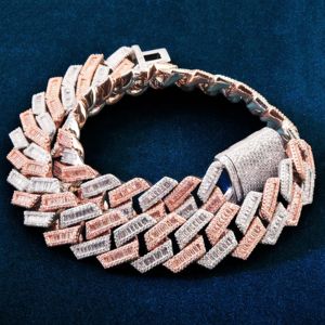 Probador de diamante de cadena de eslabones cubanos de moissanita de corte Baguette de dos tonos de 17mm, cadena de moissanita de hip-hop de Plata de Ley 925 India - Product Image 1