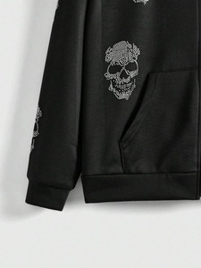 Men <b>Rhinestone</b> Skull Zip Up <b>Hoodie</b> Oversized Fleece Sweatshirt Winter Streetwear Jacket <b>Rhinestone</b> <b>hoodie</b> - Product Image 5