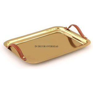 Unique Fancy Texture Gold Plated Round Shape Premium Quality Metal Made Serving And Decorative <b>Tray</b> <b>With</b> Birds Design Handle - Product Image 3