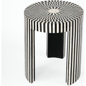 Custom High-End Coffee <strong>Table</strong> Transitional Hand Cut Bone Inlay Side <strong>Table</strong> Black and White Wood Round Mable Stool for Living Room - Product Image 5