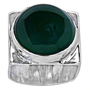 925 <b>Silver</b> Statement <b>Ring</b> for Women Handmade Geometric Design with <b>Emerald</b> Cut Topaz and Morganite Green Onyx Inlay Setting - Product Image 1