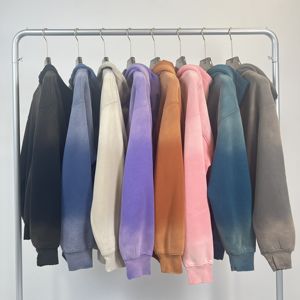 เสื้อมีฮู้ดของผู้ชายเสื้อสเวตเตอร์มีฮู้ดทรงหลวมเปิดไหล่ไล่ระดับสีแนววินเทจ - Product Image 3