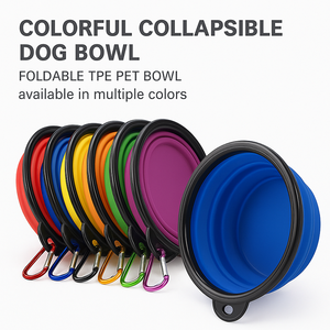 Logo kustom 350ml dapat dilipat TPE mangkuk anjing bepergian dengan karabiner Food Grade BPA bebas makanan portabel untuk mendaki berkemah & hewan peliharaan - Product Image 5