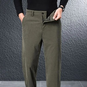 Pana hombres casa suelta tubo recto Otoño Invierno pantalones mediana edad drapeado botón Color sólido Vintage tamaño grande pantalones completos - Product Image 6
