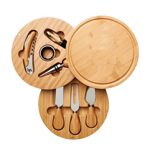 ชุดถาดชีสไม้ไผ่แบบพับเก็บได้ทำจากสเตนเลสสตีลชุดเขียงและมีด - Product Image 1