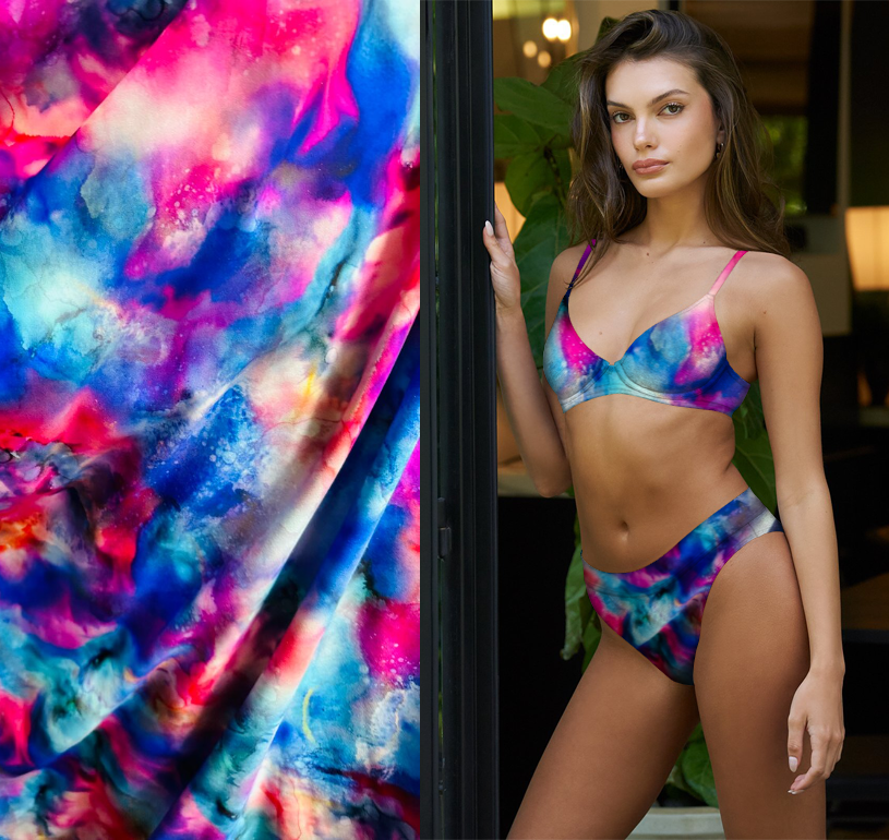 Recycled Stretch Eco-Friendly OEKO-TEX Certified Tie Dye Abstract Design Colorful Print Fabric for Swimwear Bathingsuit Lining