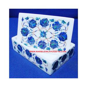 Cajas rectangulares de alta calidad para almacenamiento de joyas, color azul Natural, lapislázuli, mármol blanco puro italiano, para Decoración - Product Image 1