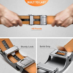 Ceintures en cuir véritable de haute qualité avec boucle à cliquet Nouvelles ceintures élégantes OEM pour hommes aux prix de gros Logo personnalisé - Product Image 6