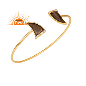 Meilleure vente en argent sterling plaqué or 18 carats Cz naturel et quartz fumé pierres précieuses manchette bracelet fabricant de bijoux - Product Image 1