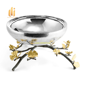 Ensemble de service multi-bols de luxe fait à la main Base de branche florale bols à collation en métal martelé centre de table de mariage plat de fruits décoratif - Product Image 5