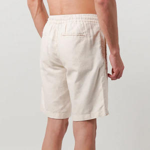 กางเกงขาสั้นผ้าฝ้ายสไตล์สตรีทสำหรับผู้ชายกางเกงขาสั้นผ้าคอตตอนแบบปรับแต่งได้ลายพื้นปิดเอวยางยืดทำจากปากีสถาน - Product Image 3