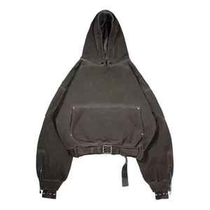 Sudadera de felpa francesa de gran tamaño lavada, ropa de calle personalizada, sudaderas con capucha sin cuerdas desgastadas Vintage para hombres - Product Image 6