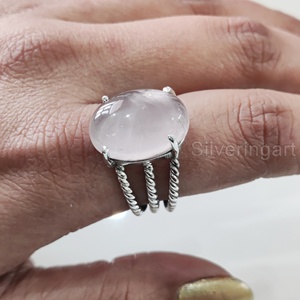 Women's <b>Ring</b> Natural <b>Rose</b> <b>Quartz</b> Gemstone April Birthstone 3 Twisted Band Christmas Handmade Jewelry 925 Sterling Silver <b>Ring</b> - Product Image 5