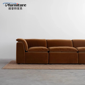 <span class=keywords><strong>โซฟา</strong></span>กำมะหยี่สีน้ำตาลสำหรับห้องนั่งเล่นแบบแยกส่วนดีไซน์เรียบง่ายผสมผสานการรับบล็อกเต้าหู้ - Product Image 3