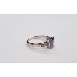 Women's Fashionable Engagement <b>Ring</b> in <b>925</b> Sterling <b>Silver</b> <b>with</b> Natural Iolite and White Topaz Inlay Adjustable Opening Size - Product Image 3